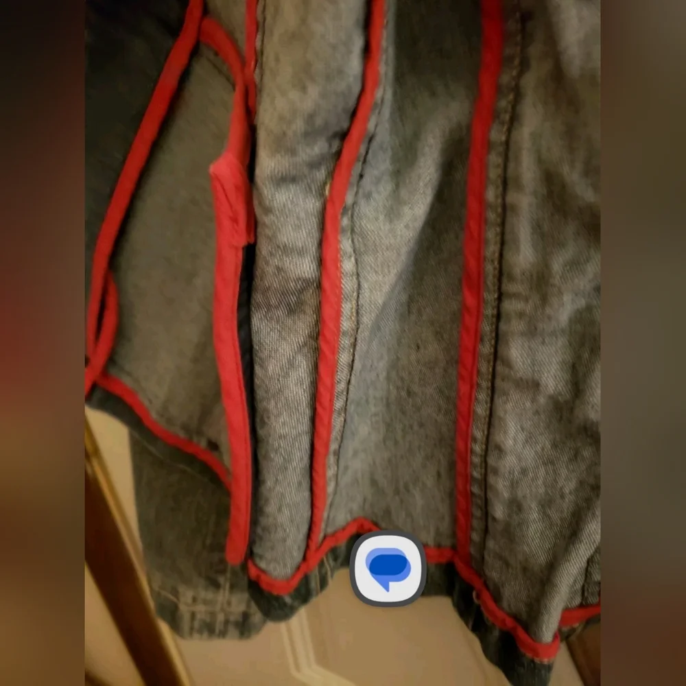 Elie Tahari Corset Lace Up Red Piped Denim Jacket Size Large - Picture 11 of 13